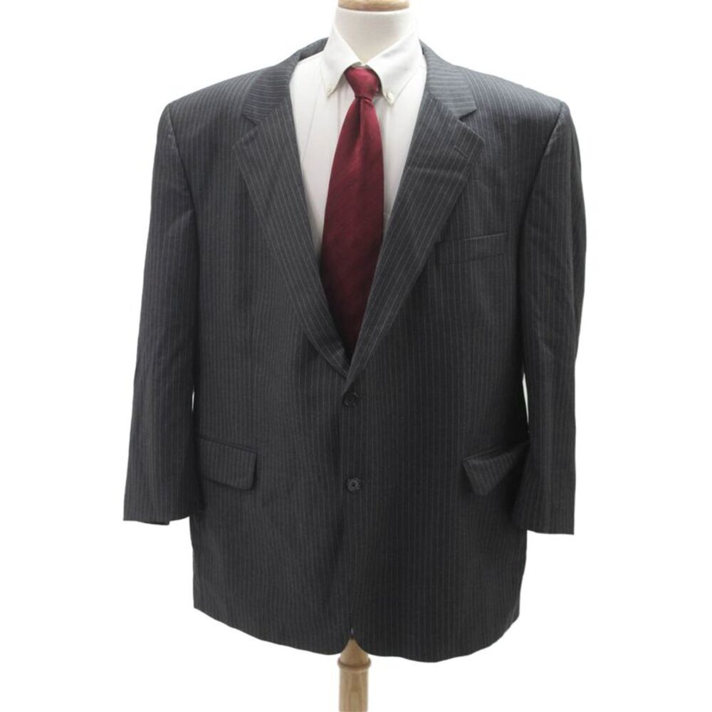 Loro Piana Mens Striped Dark Gray Wool Suit Jacket Button Collared Size 54